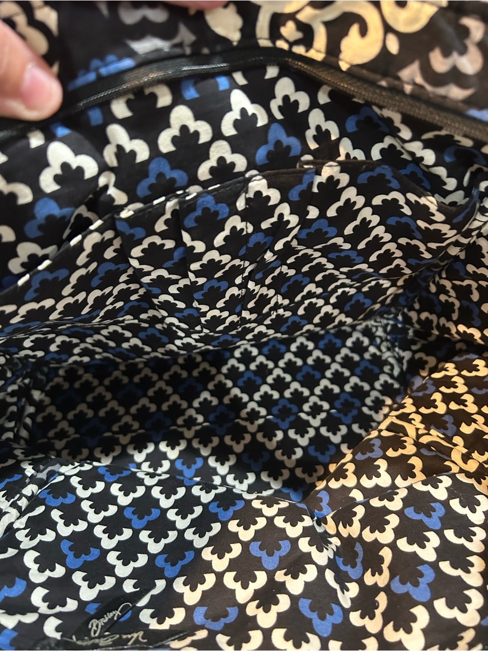 Vera Bradley Quilted Pattern Tote Bag in Black, White & Blue - Picture 5 of 7